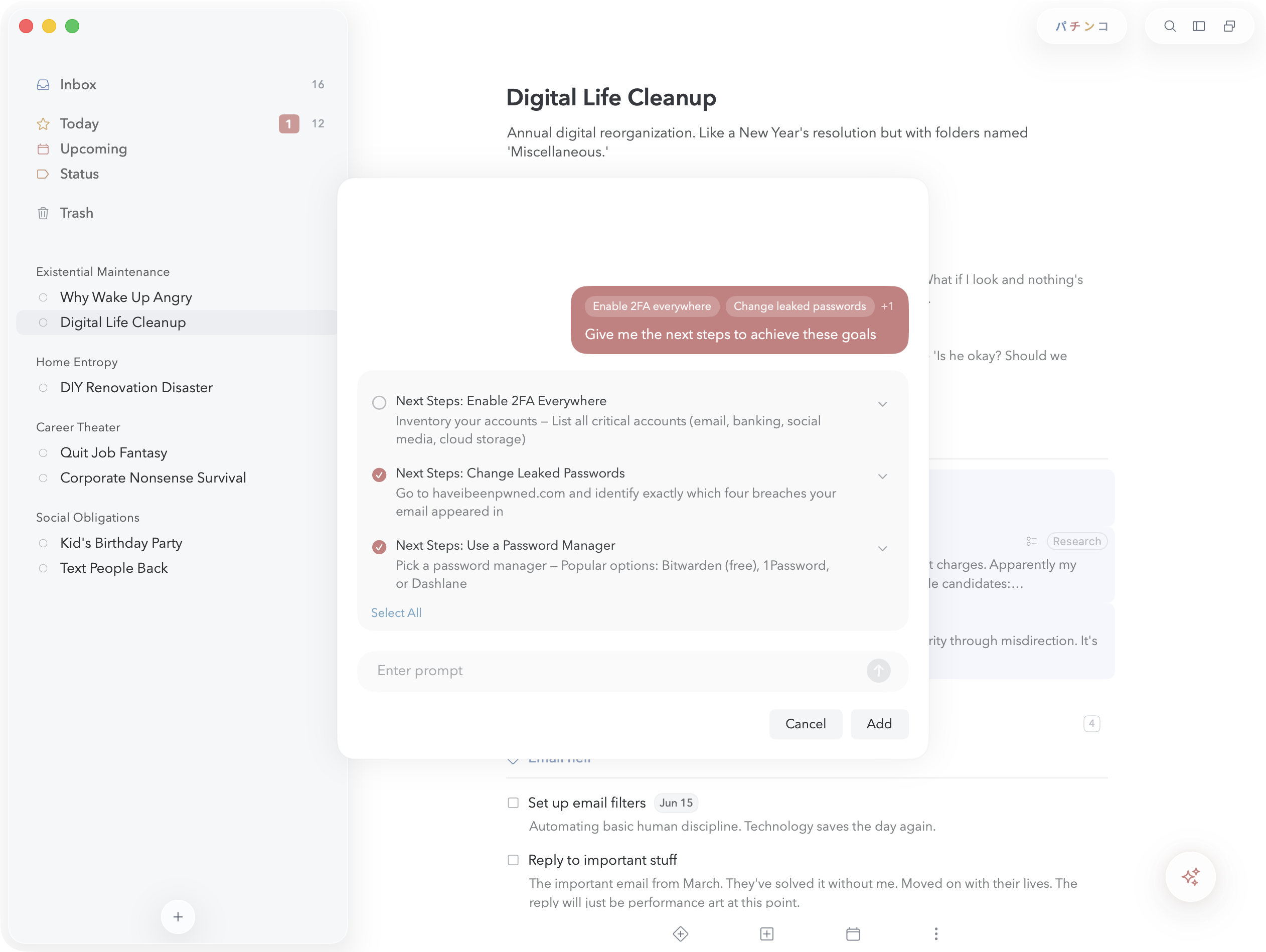 Chat in a list-based AI workflow