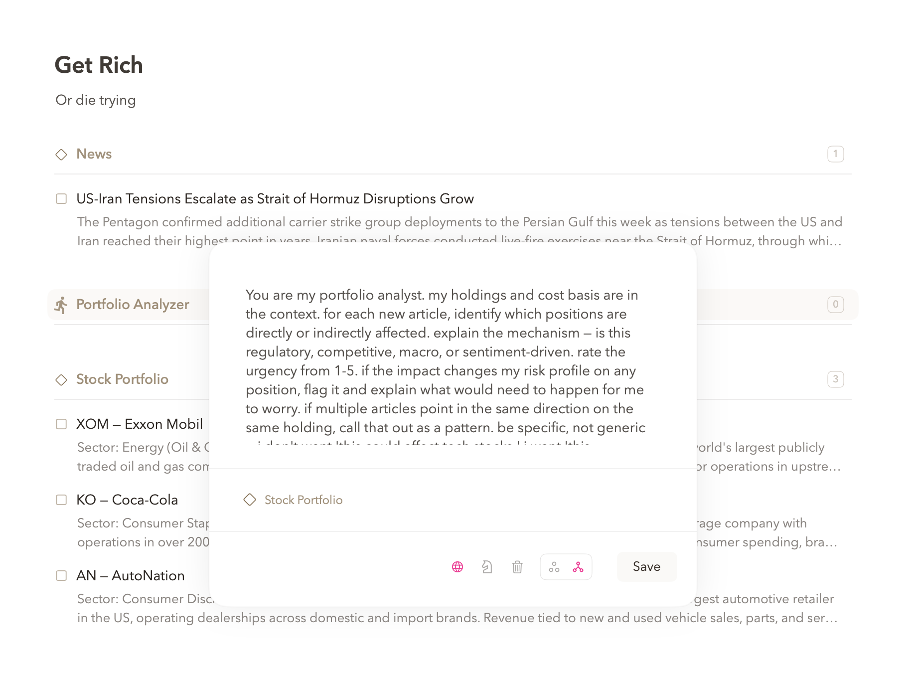 A runner analyzing a stock portfolio as new articles arrive